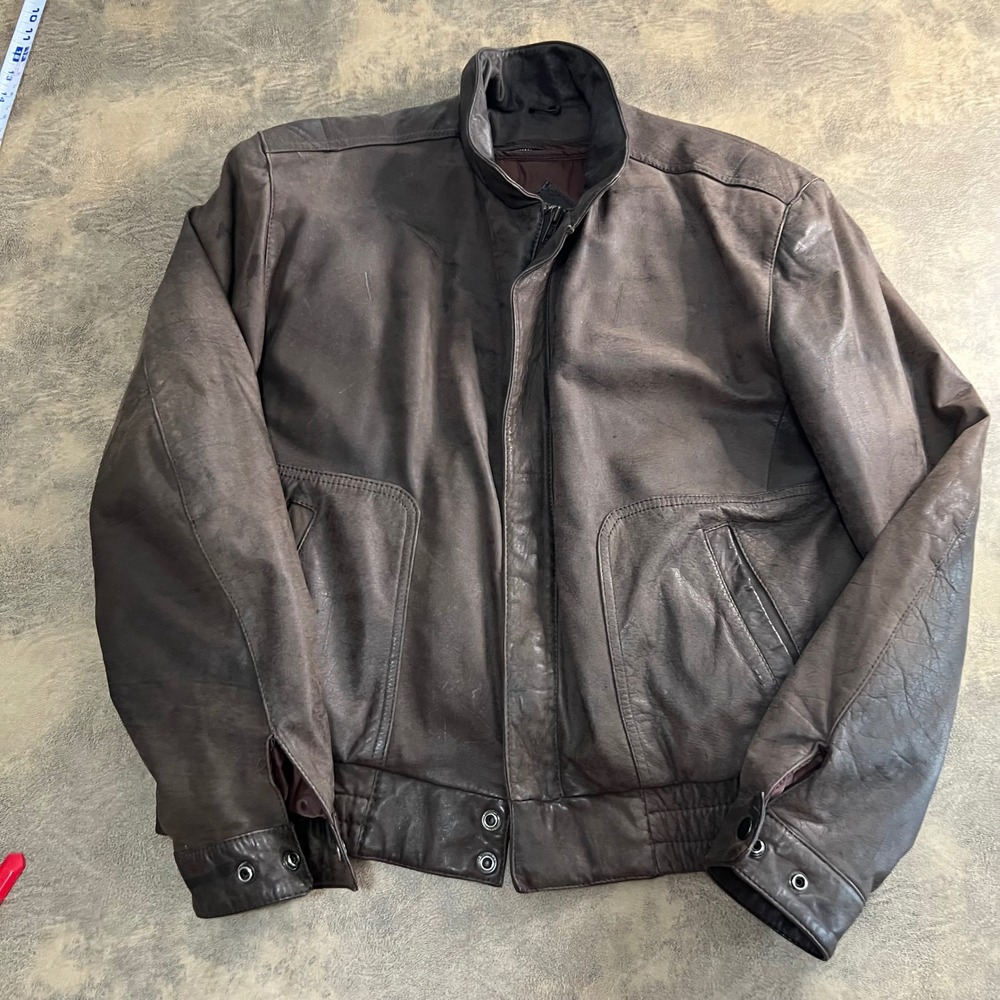 Reed Sportswear Leather Bomber Jacket Mens 40 M Brown Vintage Full Zip Zip Lined